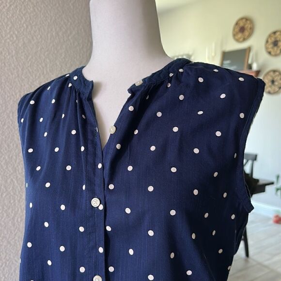 Old Navy Blue Sleeveless Button Down White Polla Dots Cotton Viscose XS Nautic - Picture 3 of 10